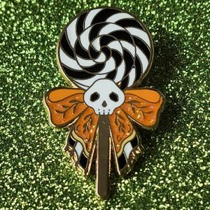 3/$20 Halloween Candy Spooky Striped Lollipop Skull Bow Hard Enamel Pin